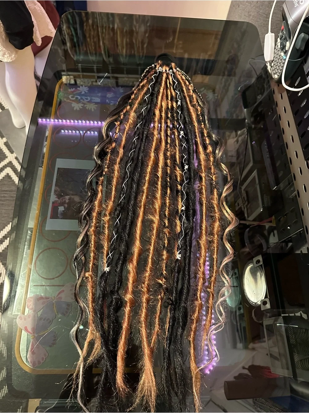 Handmade Mixed-Texture Hair Extensions in Black and Copper Blonde -